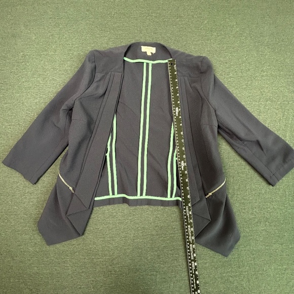 Umgee Waterfall Navy Open Blazer with Zipper and Turquoise Details Size M - Picture 8 of 10